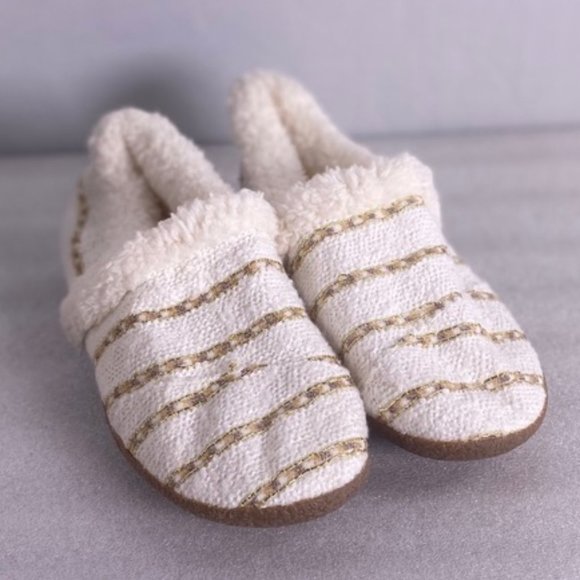white and gold slippers
